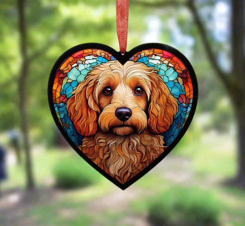 Cockapoo Yellow Stained Glass Effect Heart Suncatcher
